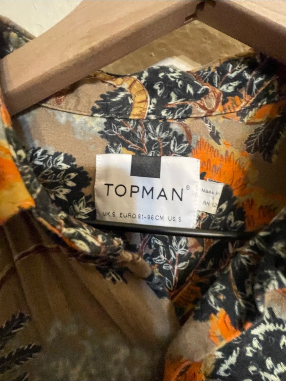 Topman Brown Floral Button-Down Shirt with Orange and Black Print